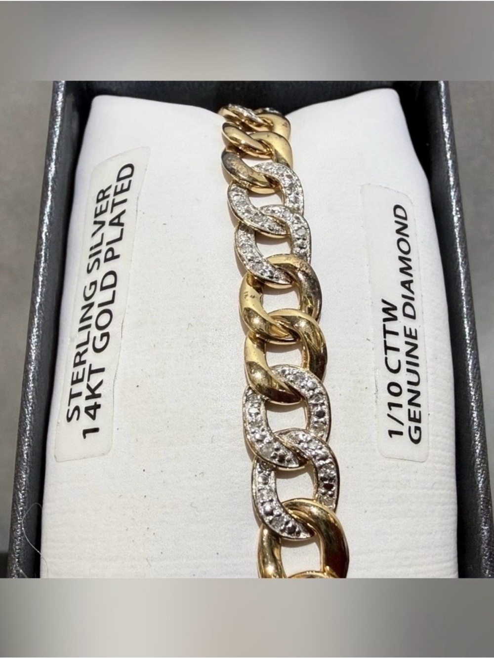 Gold and Silver Two-Tone Cuban Link Bracelet with Diamond Accents